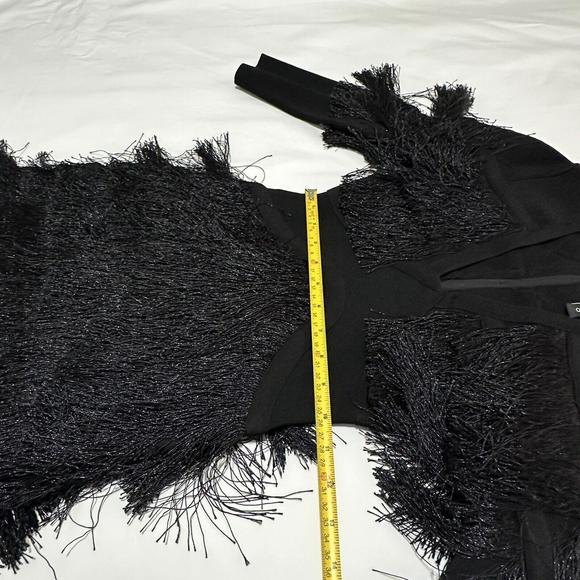 Marciano By Guess Black Mini Flapper Bodycon Fringe Plunge Dress XS Extra Small - Picture 5 of 11